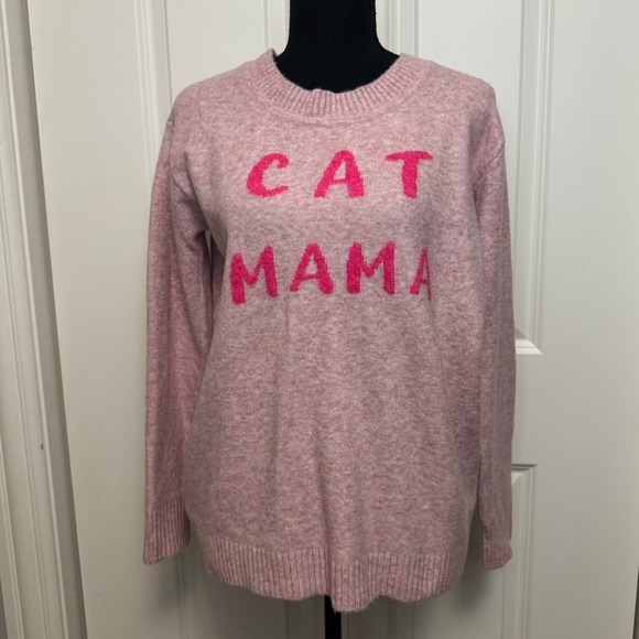 Loft Cat Mama Crew Neck Pink Sweater Size S - Picture 2 of 7